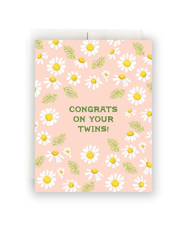daisies twins baby card
