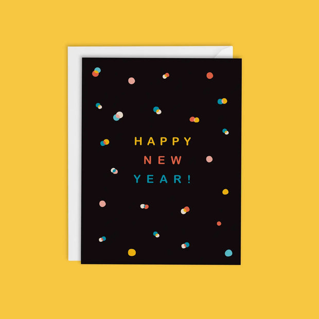 happy new year colorful confetti card - boxed set of 6