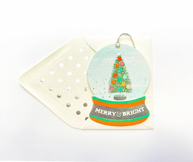 snow globe merry and bright tree card / ornament