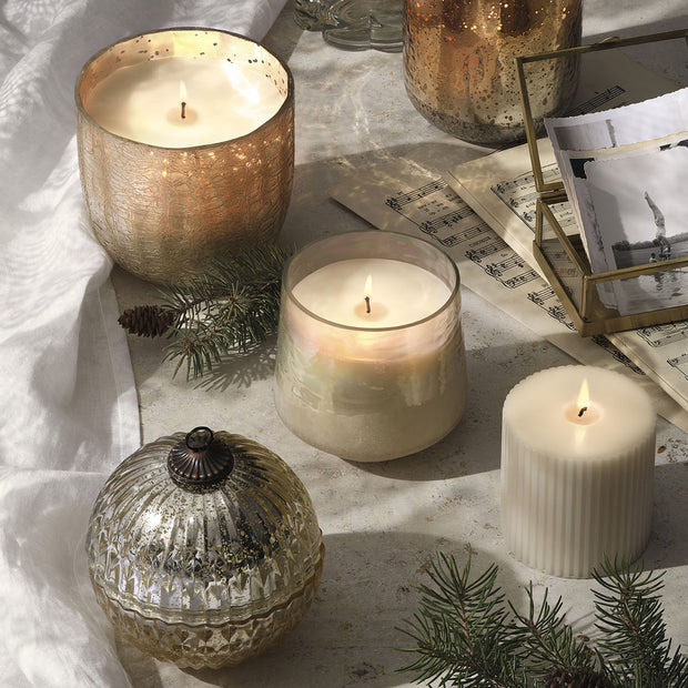 winter white mercury ornament candle