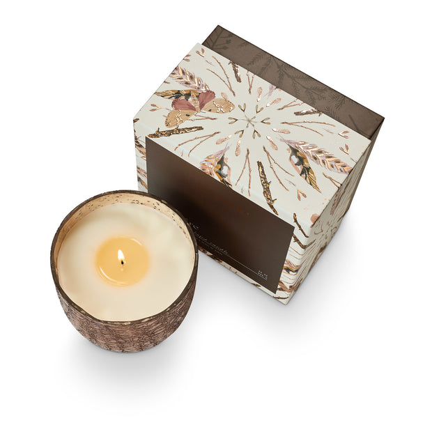 woodfire large boxed crackle glass candle