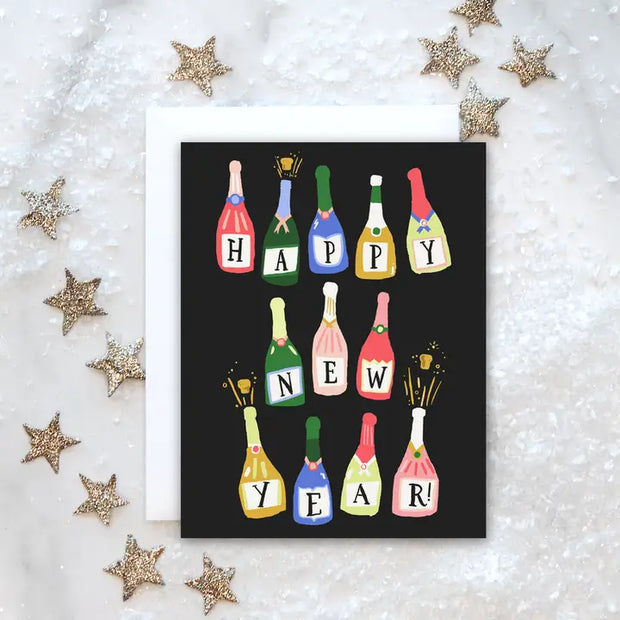 champagne bottles new year card