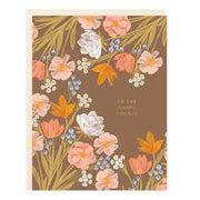 happy couple flowers card