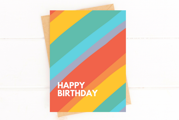 Cute Rainbow Stripe Happy Birthday Greeting Card