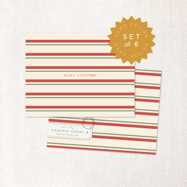Christmas Double Stripes Cards  (Set of 6)