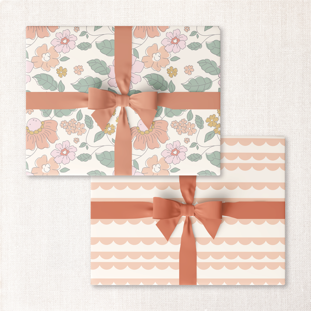 umbrella floral + peach scallops double-sided wrap sheet