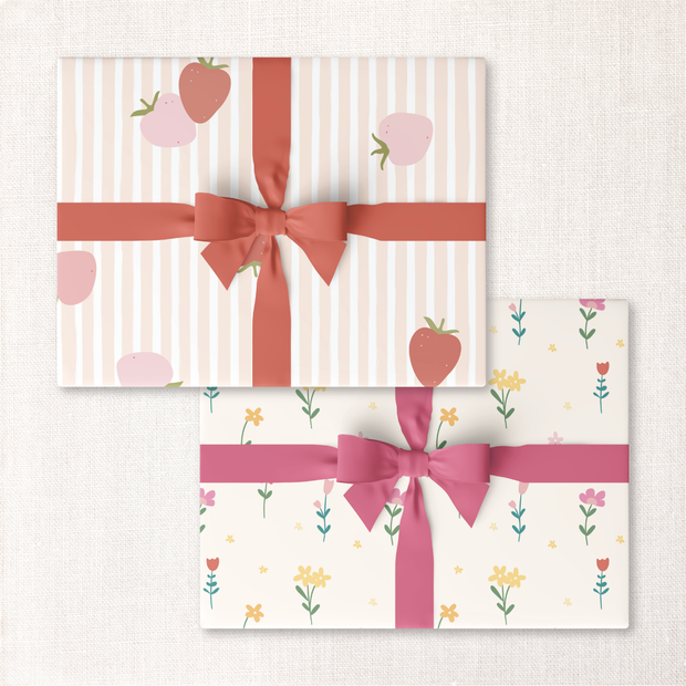 strawberries + lakehouse floral double-sided wrap sheet