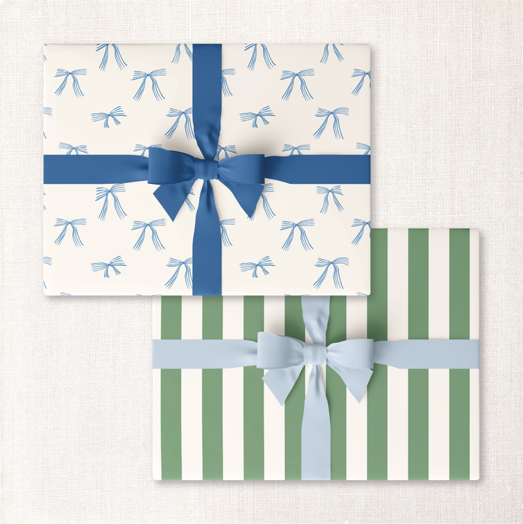 blue bows + lawn cabana stripe double-sided wrap sheet