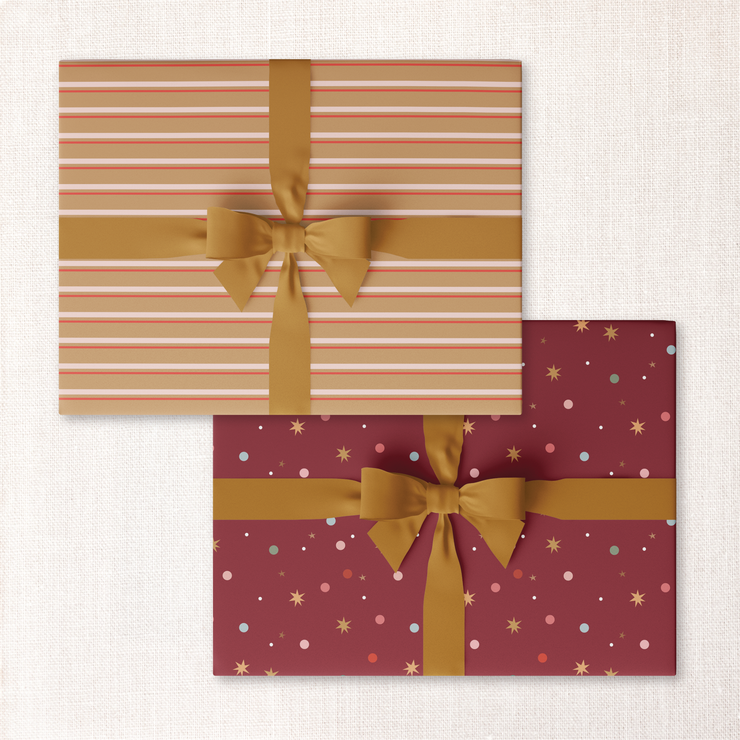 gingerbread stripe + cranberry confetti double-sided wrap sheet