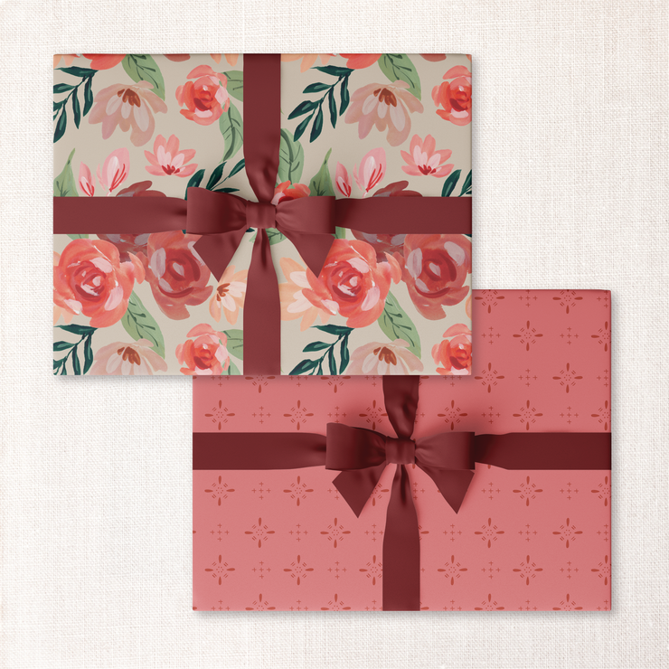 winter floral + peppermint twinkle double-sided wrap sheet