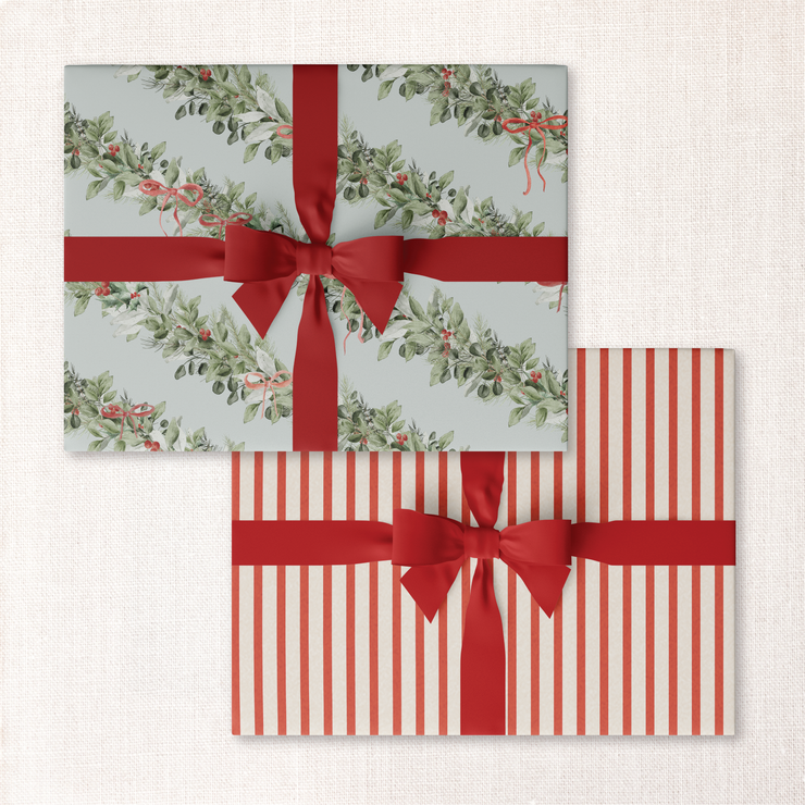 north pole garland + red pinstripe double-sided wrap sheet