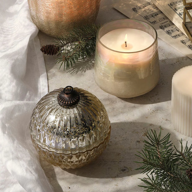 round mercury glass ornament candle - winter white