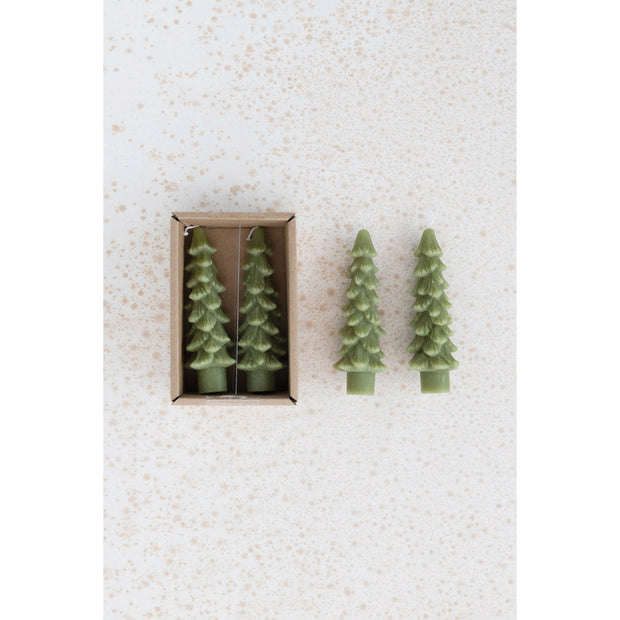 tree-shaped taper candles (unscented), set of 2