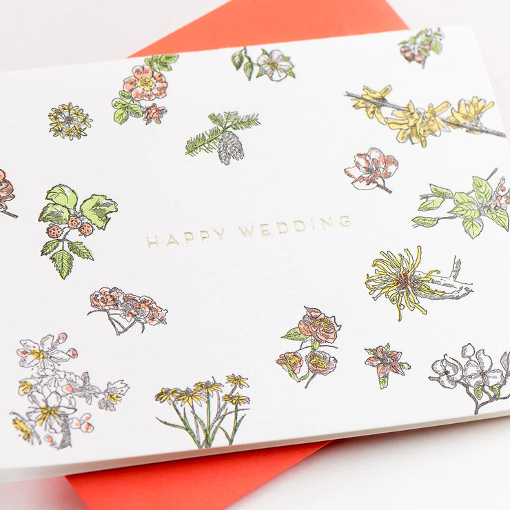 happy wedding floral card