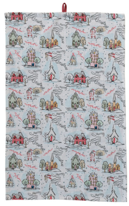 cotton printed tea towel w/ holiday motif