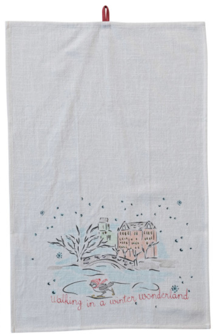 cotton printed tea towel w/ holiday motif