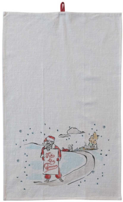 cotton printed tea towel w/ holiday motif