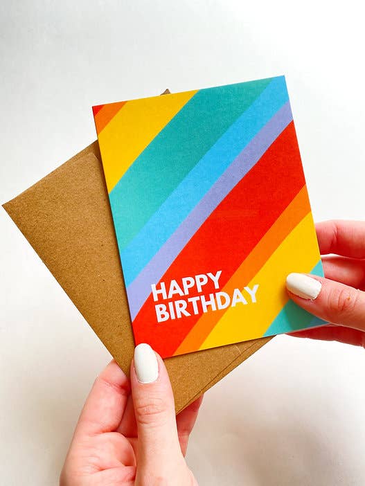 Cute Rainbow Stripe Happy Birthday Greeting Card