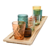 glass votive holders with wood tray
