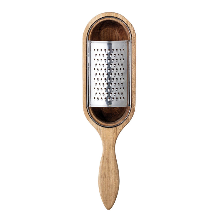 wood and stainless steel cheese grater