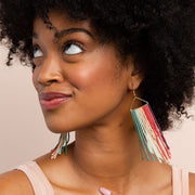 pink + port + teal + mint striped fringe on triangle earring