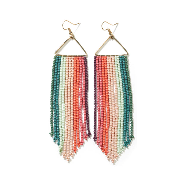 pink + port + teal + mint striped fringe on triangle earring