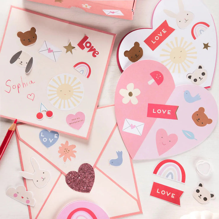 heart concertina valentine cards & stickers - set of 12