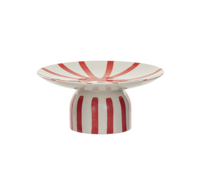 holiday hand-painted stoneware pedestal w/ stripes