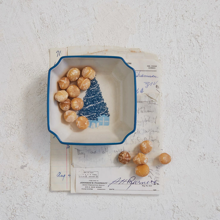 Christmas Tree, Blue & Cream Stoneware Bowl