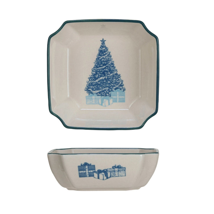 Christmas Tree, Blue & Cream Stoneware Bowl