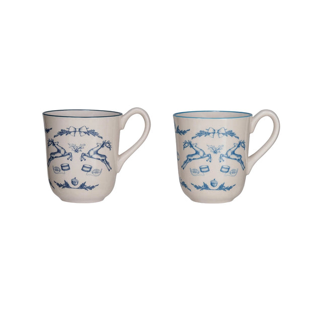 Stoneware Mug w/ blue holiday pattern