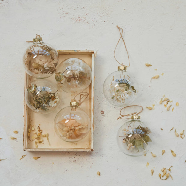 glass ball ornament w/ dried botanicals