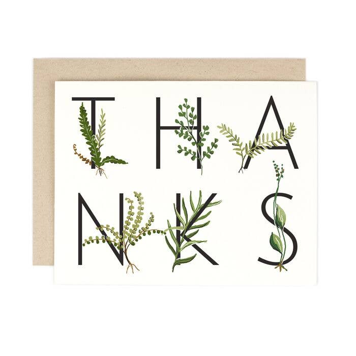 fern thanks card - single or set of 8
