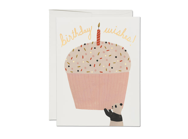 panda cupcake gold foil birthday card