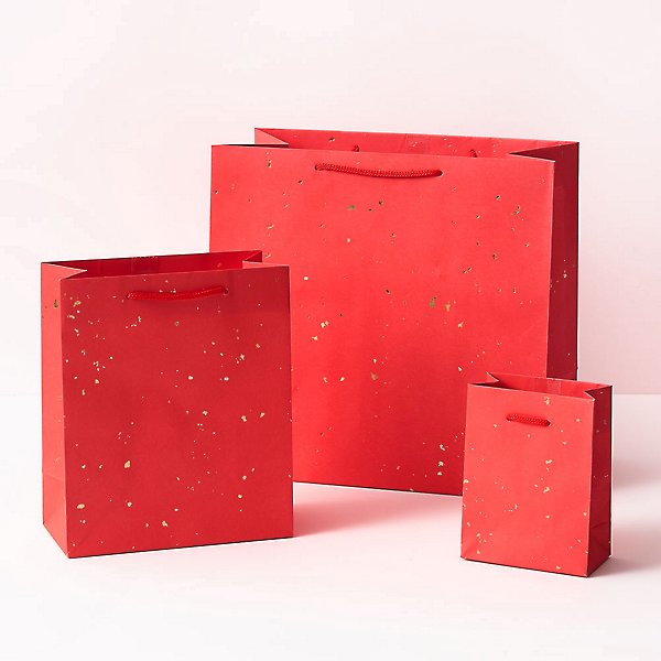 gold fleck on red gift bags - various sizes