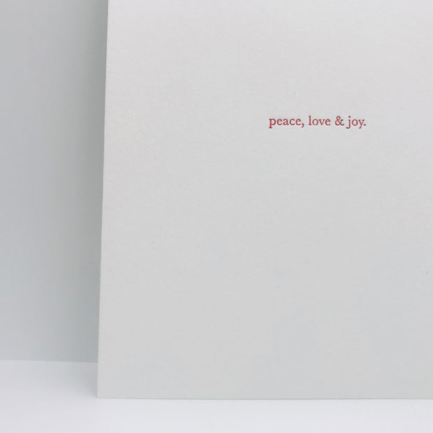 peace love and joy letterpress card