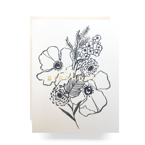 poppies bouquet gold foil birthday card