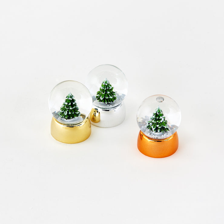 mini tree water snow globes - gold, silver & copper