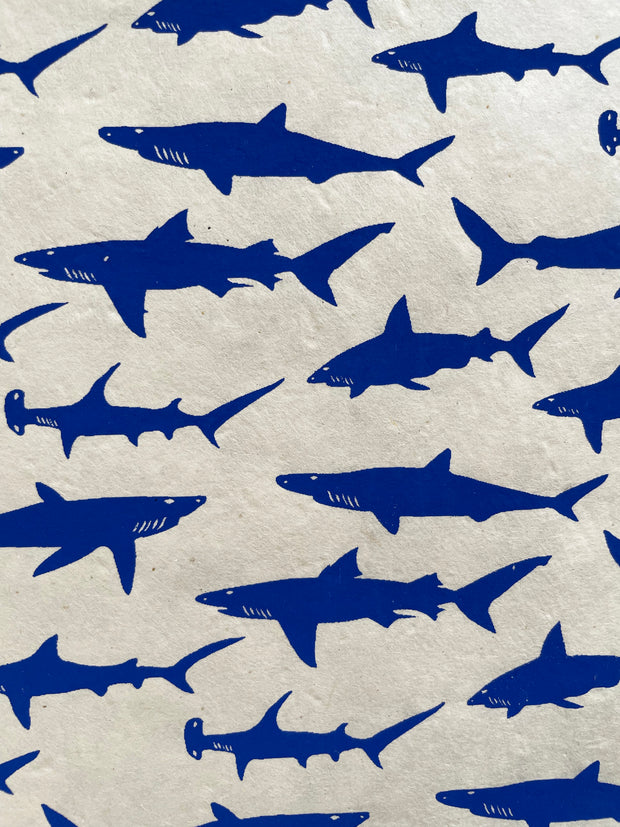 shark - royal blue on cream wrapping paper sheet