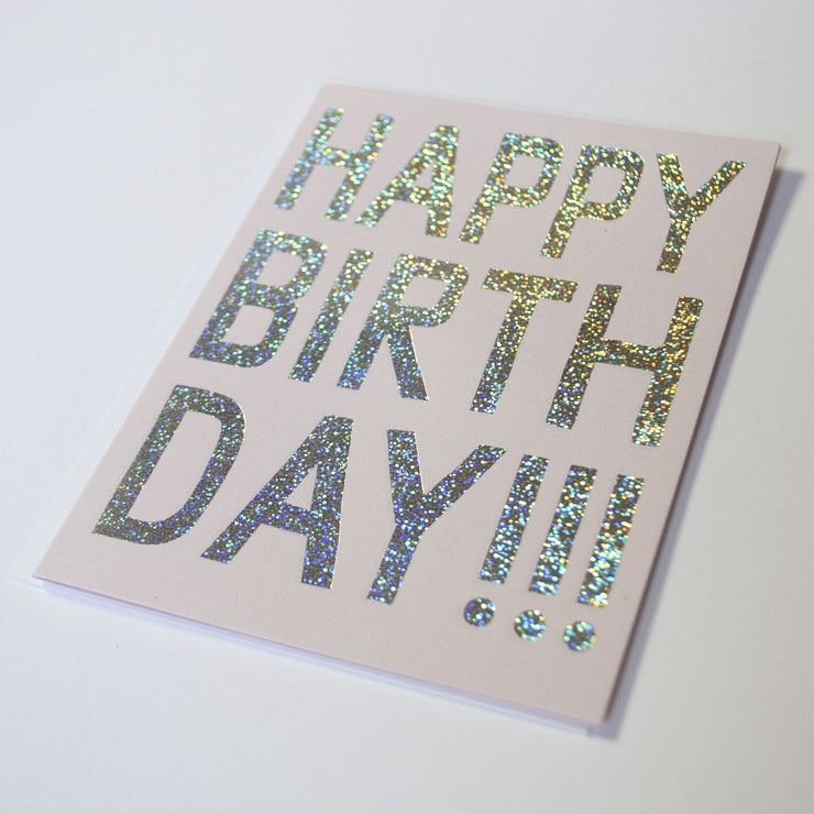 happy birthday glitter hologram card