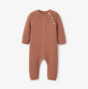 rust cable garter knit baby jumpsuit