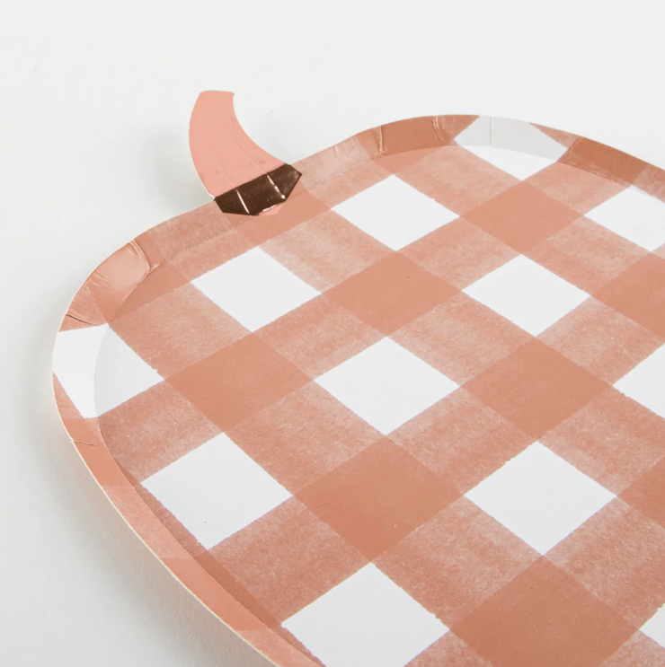 gingham pumpkin party plates - set of 8