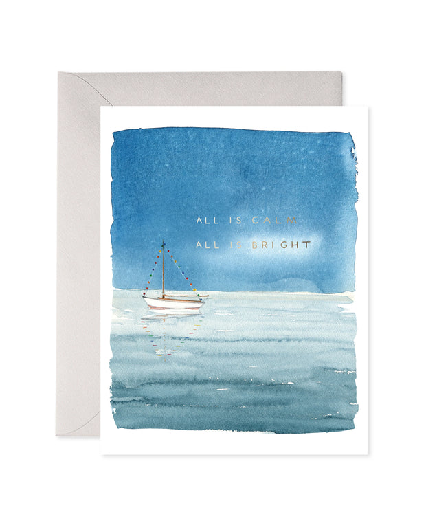 holiday sailboat christmas card - single or set of 6