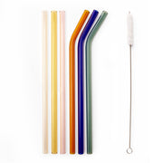colorful reusable glass straws set