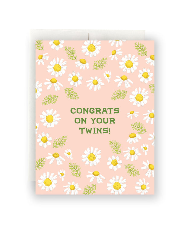 daisies twins baby card