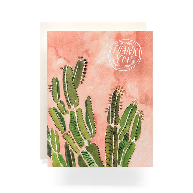 coral cactus thank you cards - set of 8