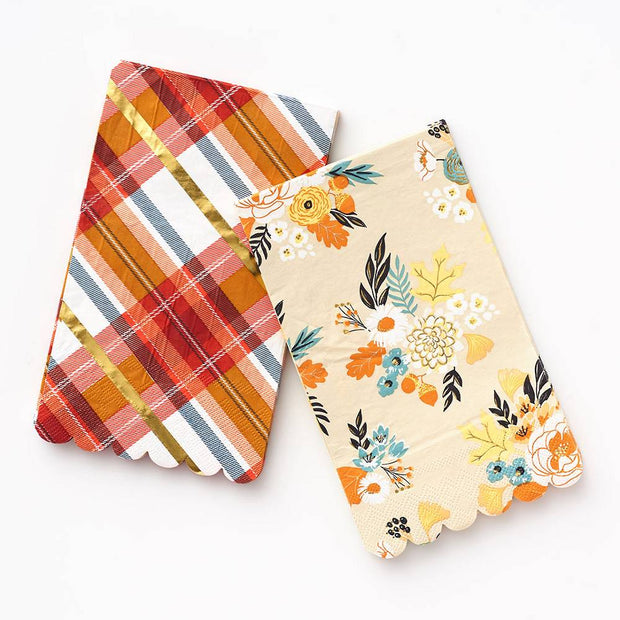 fall plaid and floral guest napkin 2 pack