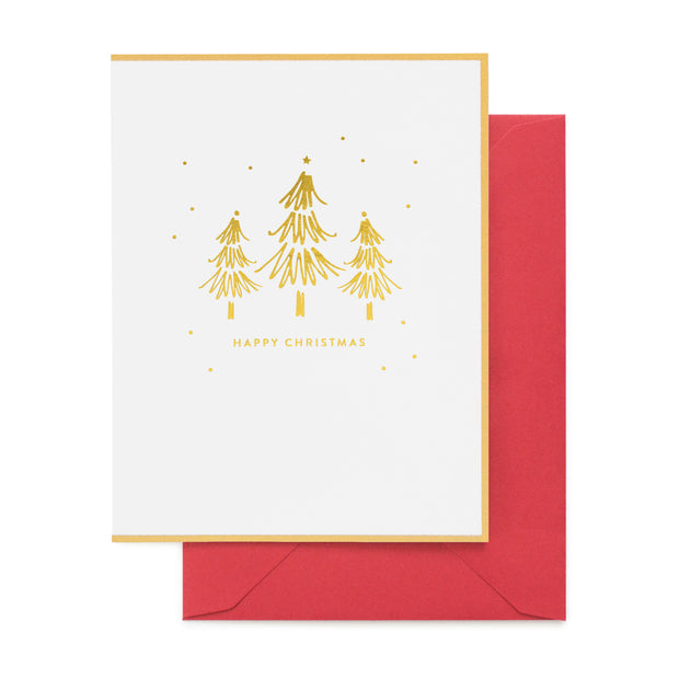 happy christmas gold trees card - single or set of 6