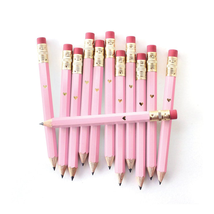 gold heart mini pencils - white, pink, or black