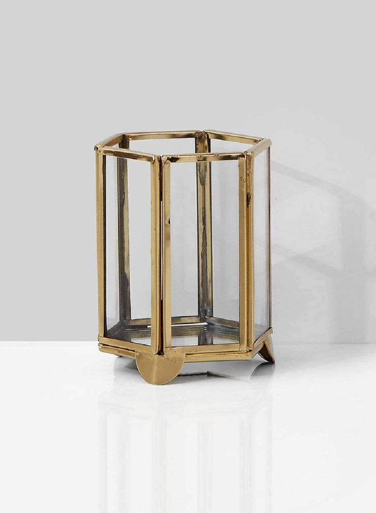 small hexagon glass candle holder